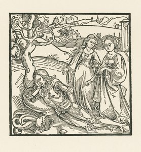 Do pogrążonego w medytacji rycerza dołączają jego dwie córki autorstwa Albrecht Dürer or Duerer