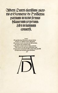 Strona tytułowa z monogramem drzeworytu Durera z „Hierinn sind vier bücher von Menschen Proportion” autorstwa Albrecht Dürer