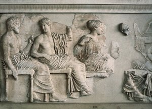 Posejdon, Apollo, Artemida i Afrodyta reprezentowani na wschodnim fryzie Partenonu autorstwa Alcamenes (attr. to)