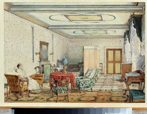 Wnętrze (wnętrze). Praca Aleksandra Andriejewicza Iwanowa (1806-1858), akwarela i biały na papierze, XIX-wieczna sztuka rosyjska. Państwowe Muzeum Sztuki, Niżny Nowogród (Rosja) autorstwa Aleksandr Andreevich Ivanov