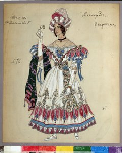 Projekt kostiumów do sztuki le bal masque Michaiła Lermontowa (1814-1841) (projekt kostiumów do sztuki Maskarada M.Lermontowa). Praca Aleksandra Jakowlewicza Gołowina (Aleksander Gołowin) (1863-1930), akwarela, gwasz, tusz i ołówek na papierze autorstwa Aleksandr Jakovlevic Golovin