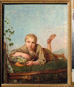 Pasterz z fajką - Obraz Alexei Gavrilovich Venetsianov (1780-1847), olej na płótnie, ok. 1820, sztuka rosyjska autorstwa Aleksei Gavrilovich Venetsianov