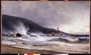 Ecume a Cap Martin (Francja) (Surf at Cap Martin). Obraz Aleksieja Pietrowicza Bogolyubowa (Bogoliubov lub Bogolioubov) (1824-1896). olej na płótnie autorstwa Aleksei Petrovich Bogolyubov