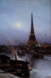 Widok na wieżę Eiffla w nocy w 1889 r. Obraz Aleksieja Pietrowicza Bogoliouboff