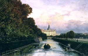 Widok na kanał Lebyazhyeva w kierunku Pałacu Michajłowskiego w Petersburgu (olej na panelu) autorstwa Aleksei Petrovich Bogolyubov