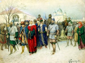 „Martha burmistrz eskortowana do Moskwy”, 1880. autorstwa Aleksey Kivshenko