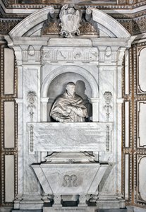 Pomnik nagrobny w hołdzie kardynałowi Giovanni Garcia Mellini z portretem w popiersiu Rzeźba z marmuru Alessandra Algardiego (1598-1654) 1630 wokół Rzymu Bazylika Santa Maria del Popolo, Cappella Mellini