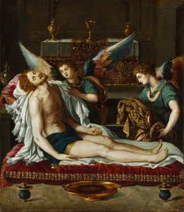 Le Corps du Christ oint par deux anges - Ciało Chrystusa namaszczone przez dwa anioły - Allori, Alessandro (1535-1607) - ok. 1593 - Olej na miedzi - 45x39 - Muzeum Szepmuveszeti, Budapeszt autorstwa Alessandro Allori