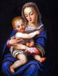 Madonna z Dzieciątkiem (olej na srebrzonej miedzi) autorstwa Alessandro Allori