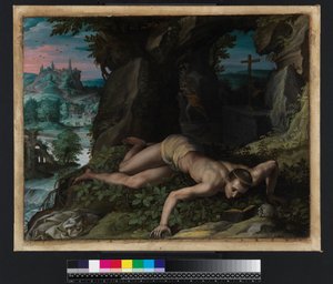 Kuszenie św. Benedykta , ok. 1587 autorstwa Alessandro Allori
