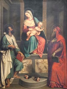 Madonna z Dzieciątkiem i świętymi (olej na płótnie) autorstwa Alessandro Bonvicino Moretto