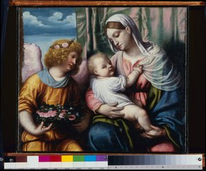 Madonna z Dzieciątkiem i Aniołem autorstwa Alessandro Bonvicino Moretto