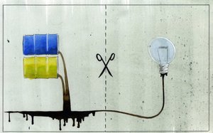 Alegoryczne przedstawienie czystej energii i paliw kopalnych Ilustracja: Alessandro Lonati autorstwa Alessandro Lonati