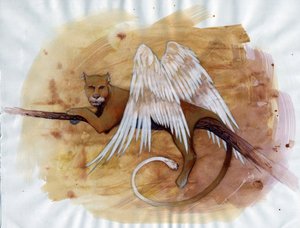 Fantastyczne stworzenie: przedstawienie chimery, fantastyczne zwierzę z głową lwa, ciałem kozy i ogonem węża. Rysunek autorstwa Alessandro Lonatiego autorstwa Alessandro Lonati