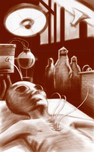 Fantastic Creature: obcy poddany testom laboratoryjnym. Ilustracja autorstwa Alesandra Lonatiego. 2010 autorstwa Alessandro Lonati