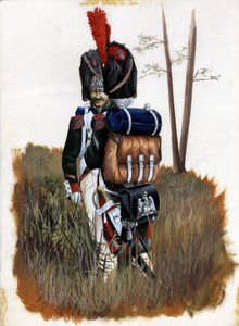 Pierwsze Cesarstwo (1804-1814 i 1815): żołnierze grenadierów Gwardii Królewskiej Wielkiej Armii Napoleońskiej we Włoszech. Rysunek autorstwa Alessandro Lonatiego autorstwa Alessandro Lonati