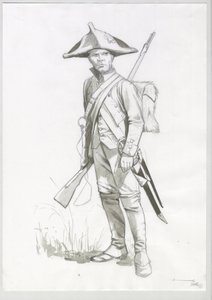 Pierwsze Cesarstwo (1804-1814 i 1815): kostium żołnierza armii napoleońskiej, francuskiego strzelca. Rysunek autorstwa Alessandro Lonatiego autorstwa Alessandro Lonati