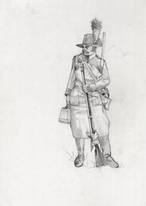Pierwsze Cesarstwo (1804-1814 i 1815): żołnierz armii austro-węgierskiej (austro-węgierskiej), pionier sapeur (lub pionier). Rysunek autorstwa Alessandro Lonatiego autorstwa Alessandro Lonati