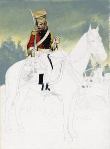 Pierwsze Cesarstwo (1804-1814 i 1815): żołnierz lekkiej kawalerii wielkiej francuskiej armii napoleońskiej. Niedokończony rysunek Alessandro Lonatiego. autorstwa Alessandro Lonati