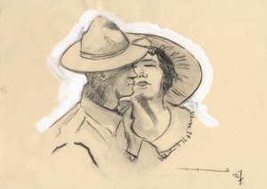 Primeira Guerra Mundial 1914-1918: GI ou GI do exército americano deixou sua noiva para ir para a batalha. Desenho de Alessandro Lonatipolish autorstwa Alessandro Lonati