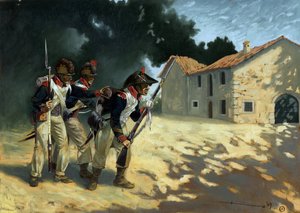 Pierwsze imperium: grenadierzy piechoty francuskiej na patrolu podczas kampanii włoskich. Rysunek autorstwa Alessandro Lonatiego autorstwa Alessandro Lonati