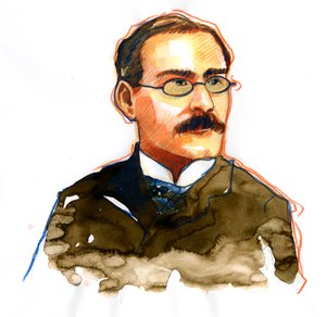 Portret Rudyarda Kiplinga (1865-1936), angielskiego pisarza ((Portret pisarza Rudyarda Kiplinga) autorstwa Alessandro Lonati