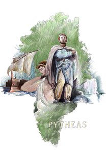 Representação do explorador grego Píteas de Massalia, século IV aC (Retrato de Píteas de Massalia, geógrafo e explorador grego, século IV aC) Ilustração de Alessandro Lonatipolish autorstwa Alessandro Lonati