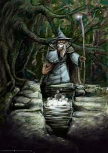Przedstawienie druida pijącego przy cudownej fontannie Barenton, w lesie Broceliande — Ilustracja: Alessandro Lonati — 2012 — autorstwa Alessandro Lonati