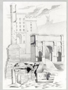 Ruínas da época romana em Roma, Fórum (foro romano) Desenho de Alessandro Lonati.polish autorstwa Alessandro Lonati