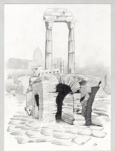 Ruiny z czasów rzymskich w Rzymie, Forum (foro romano) Rysunek Alessandro Lonati. autorstwa Alessandro Lonati