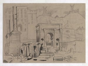 Ruiny z czasów rzymskich w Rzymie, Forum (foro romano) Rysunek Alessandro Lonati. autorstwa Alessandro Lonati