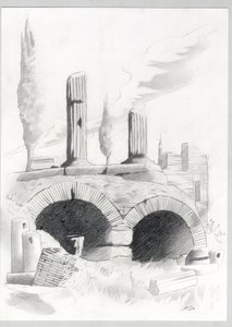 Ruiny z czasów rzymskich w Rzymie, Forum (foro romano) Rysunek Alessandro Lonati. autorstwa Alessandro Lonati