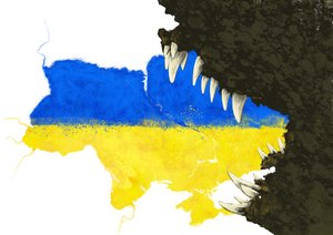 Rosja atakuje Ukrainę, żeby ją zjeść, 2022 (ilustracja) autorstwa Alessandro Lonati