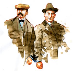 Sprawa Sacco i Vanzettiego: portret włoskich anarchistów Bartolomeo Vanzettiego (po lewej) i Nicoli Zacco - (Portret włoskich anarchistów Bartolomeo Vanzettiego (po lewej) i Nicoli Sacco) autorstwa Alessandro Lonati
