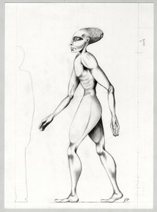 Ilustracja science fiction: kosmita lub kosmita (kosmita lub kosmita) z planety Mars do podboju kosmosu lub wszechświata. Rysunek autorstwa Alessandro Lonatiego autorstwa Alessandro Lonati