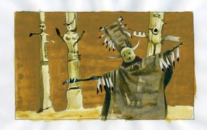 Szamanizm: duchowa ceremonia skupiona na mediacji między istotami ludzkimi a duchami natury - szaman i jego totemy Ilustracja: Alessandro Lonati autorstwa Alessandro Lonati