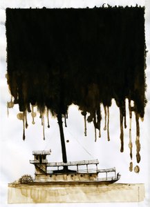Parowiec Ilustracja do nowego „W sercu ciemności” Josepha Conrada. 2012 autorstwa Alessandro Lonati
