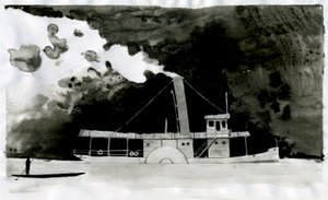 Steamship Ilustração do novo “”In the Heart of Darkness”” de Joseph Conrad. 2012polonês autorstwa Alessandro Lonati