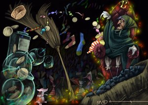 Czarownica „befana” jest postacią włoskiego folkloru, reprezentowaną w jej warsztacie przy wykonywaniu prezentów dla dzieci w czasie Trzech Króli, skarpet wypełnionych węglem drzewnym dla nieposłusznych oraz słodyczy i ciastek dla mądrych dzieci. Rysunek a autorstwa Alessandro Lonati