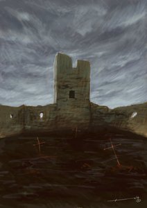 Groby cmentarza opuszczone wśród ruin. Rysunek autorstwa Alessandro Lonatiego autorstwa Alessandro Lonati