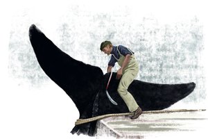 Łódź wielorybnicza odcinająca ogon wieloryba autorstwa Alessandro Lonati
