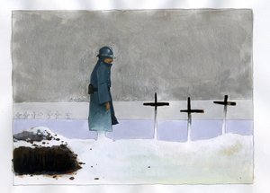 I wojna światowa: francuski żołnierz w grobie wojennym patrzący na krzyże autorstwa Alessandro Lonati