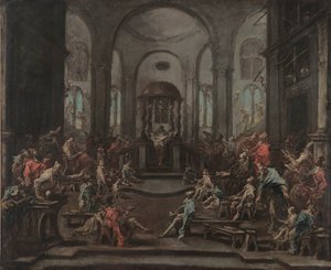 Wnętrze synagogi, ok. 1725-35 (olej na płótnie) autorstwa Alessandro Magnasco