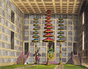 Audience Hall, Cochin China, płyta 88 z „Le Costume Ancien et Moderne” Julesa Ferrario, sztychowana przez Gaetano Zancona (1771-1816) wydana ok. 1820-30 autorstwa Alessandro Sanquirico