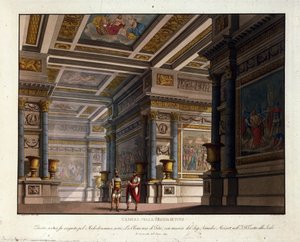 Scenografia Alessandro Sanquirico (1777-1849) do „La Clemence de Tito” Wolfganga Amadeusza Mozarta (1756-1791) wspina się do La Scali w Mediolanie w 1819 roku i reprezentuje pokój w Pałacu Królewskim Tito autorstwa Alessandro Sanquirico