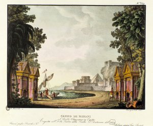 Widok obozu rzymskiego Scenografia do baletu „Oktawian w Egipcie” włoskiego choreografa Giovanniego Galzeraniego (1780-1865) (1828). Litografia w „”Zbiorze wynalazków scenicznych z 1830 roku autorstwa Alessandro Sanquirico (1777-1849)””. Mediolan prywatny  autorstwa Alessandro Sanquirico