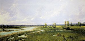 Polowanie na korycie rzeki Piave w Belluno, obraz Alessandro Seffera (1832-1905), olej na płótnie autorstwa Alessandro Seffer Guerra
