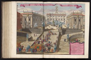 Pułapka na Piazza del Campidoglio te Rome Rysunek i elewacja współczesnego rzymskiego Campidoglio (...) (tytuł na obiekcie) autorstwa Alessandro Specchi