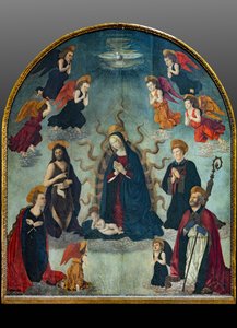 Madonna z Dzieciątkiem i Świętymi (olej na desce) autorstwa Alessio & Scheggini Michele da Larciano (known as Graffione) (1470 85) Baldovinetti