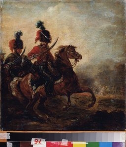 Jeźdźcy. (Pułk huzarów). Obraz Aleksandra Osipowicza Orłowskiego (1777-1832), olej na płótnie